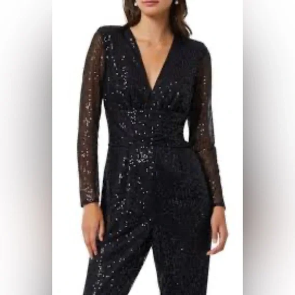 French Connection Black Sequin Jumpsuit EUC - Picture 3 of 9